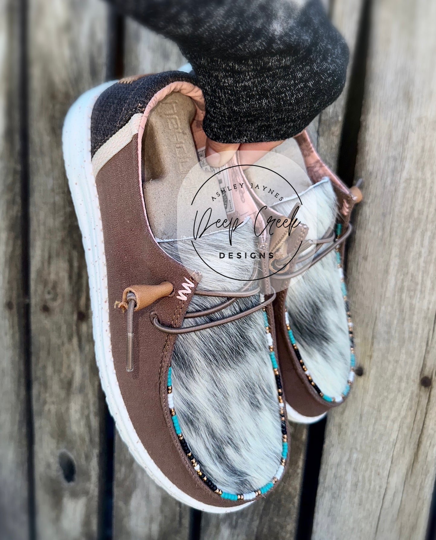 Brown Hey Dudes w/ Grey Cowhide