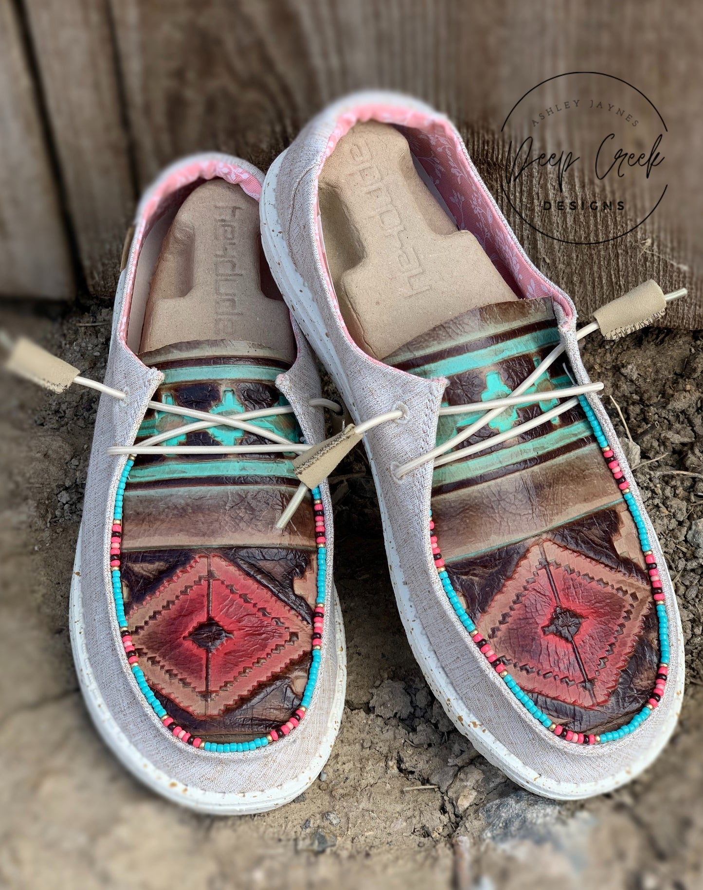 Embossed Leather Aztec Hey Dudes Pink/Turquoise